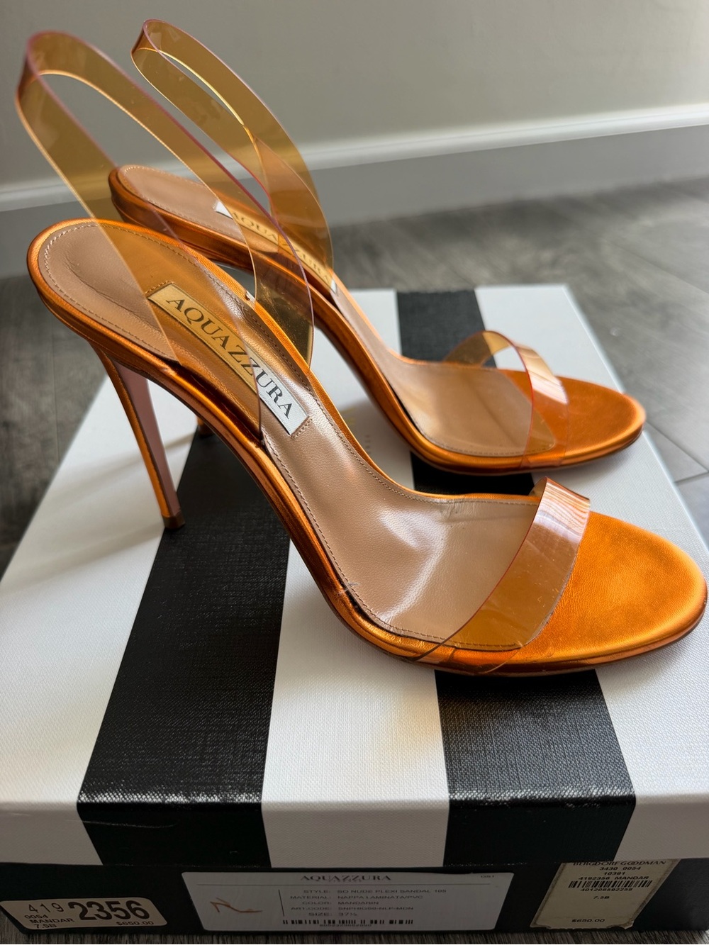 Aquazzura So Nude Plexi 105 Metallic Mandarin Orange Sandals Heels – Size 37.5 - Picture 3 of 9